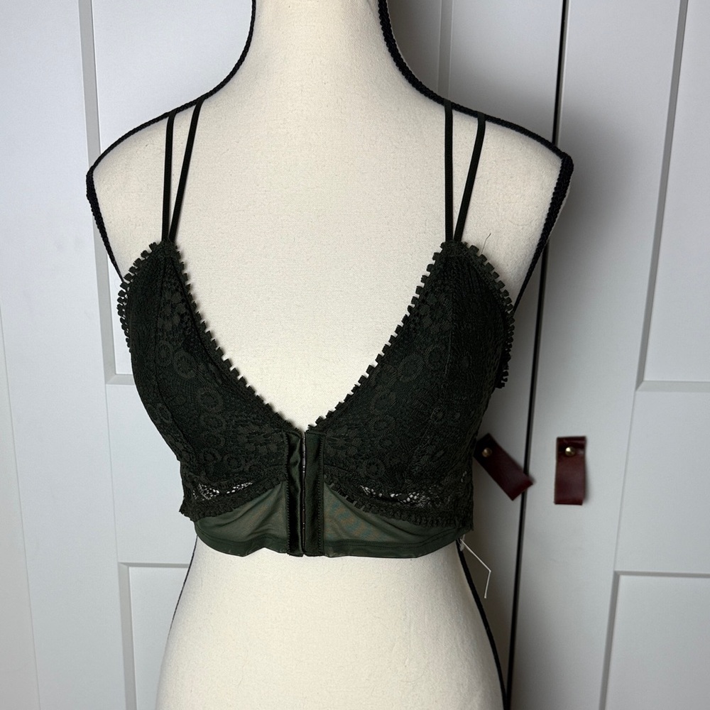 NWT aerie bohemian longline lace corset padded bralette medium olive green